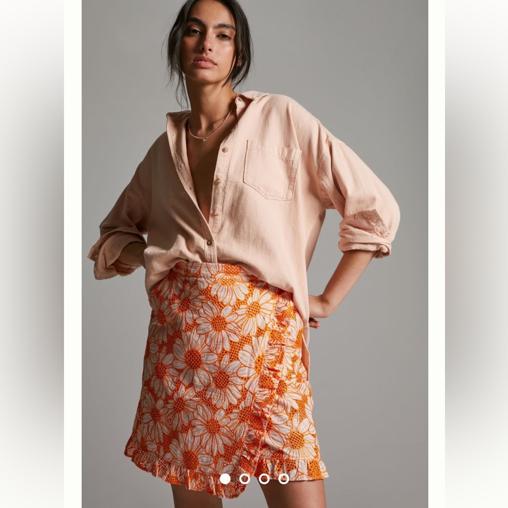 Anthropologie Plenty by Tracy Reese Embroidered Orange Floral Mini Skirt (Size M